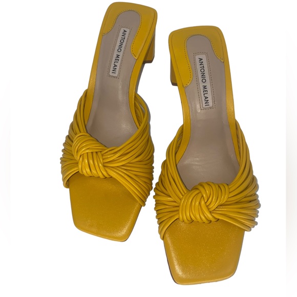 ANTONIO MELANI | Yellow Knot Block Heel Sandals | Size 7 - Picture 2 of 11